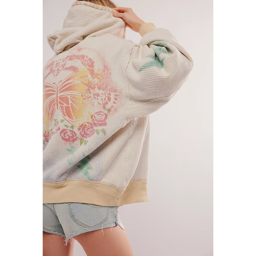 We The Free By Your Side Airbrush Waffle Knit Oversized Sweatshirt Full Zip XS